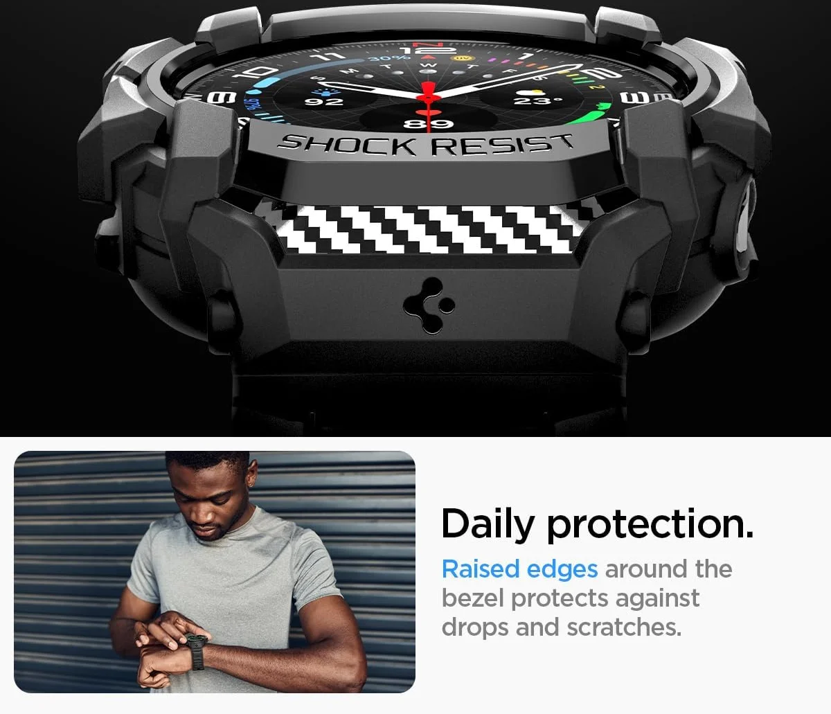 Spigen Rugged Armor Pro - Samsung Galaxy Watch Ultra - Hoesje en Bandje - Zwart afbeelding 8