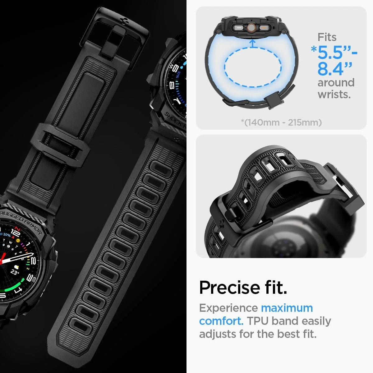 Spigen Rugged Armor Pro - Samsung Galaxy Watch Ultra - Hoesje en Bandje - Zwart afbeelding 9