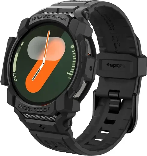 Spigen Rugged Armor Pro - Samsung Galaxy Watch 7 40MM - Hoesje en Bandje - Zwart afbeelding 1