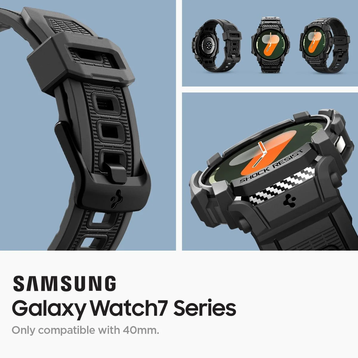 Spigen Rugged Armor Pro - Samsung Galaxy Watch 7 40MM - Hoesje en Bandje - Zwart afbeelding 10