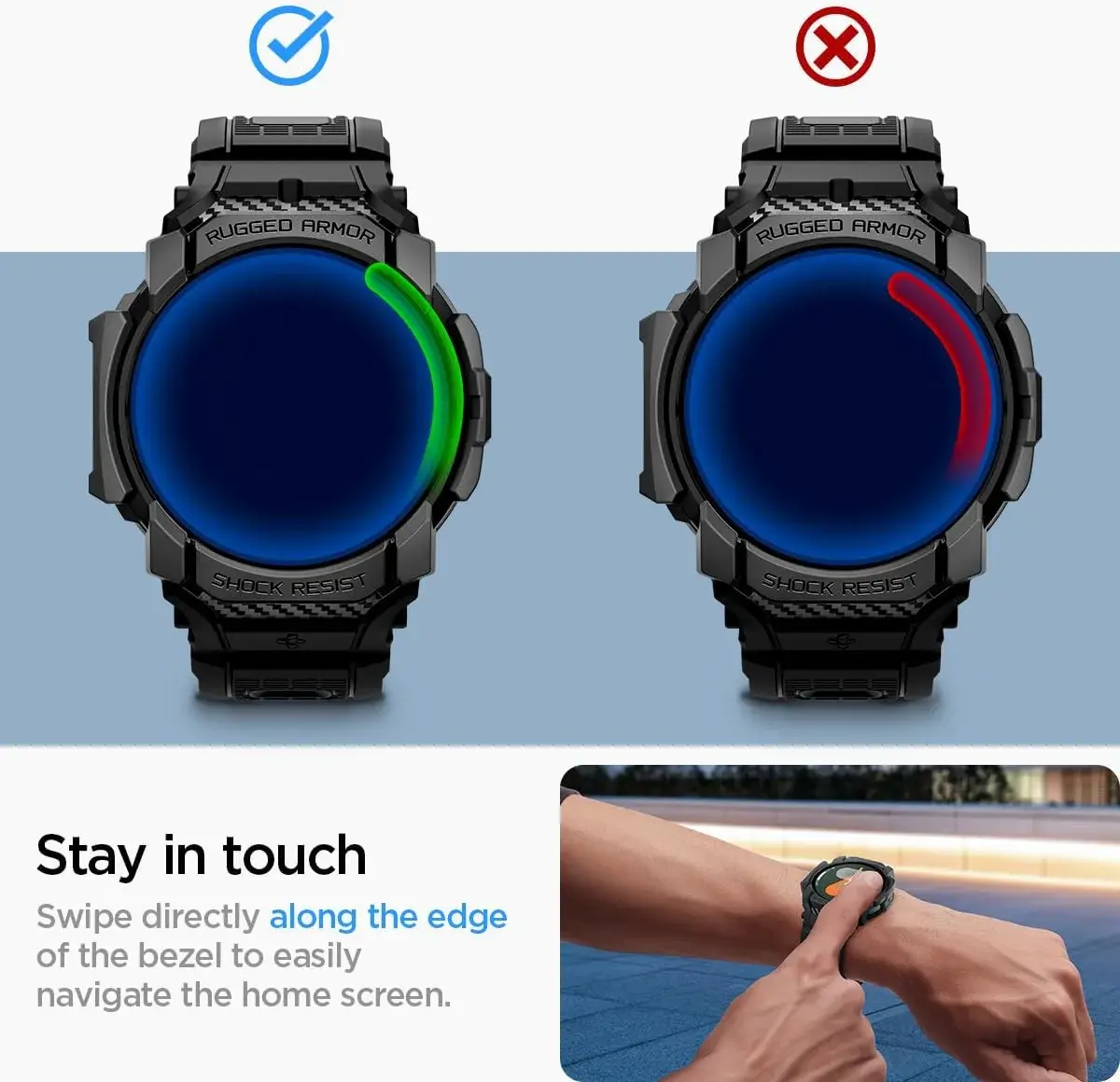 Spigen Rugged Armor Pro - Samsung Galaxy Watch 7 40MM - Hoesje en Bandje - Zwart afbeelding 6