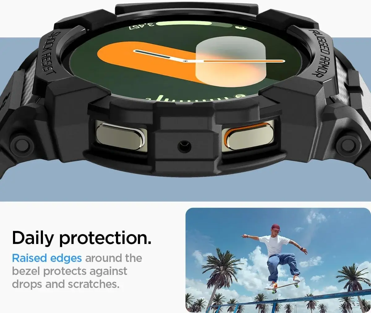 Spigen Rugged Armor Pro - Samsung Galaxy Watch 7 40MM - Hoesje en Bandje - Zwart afbeelding 7