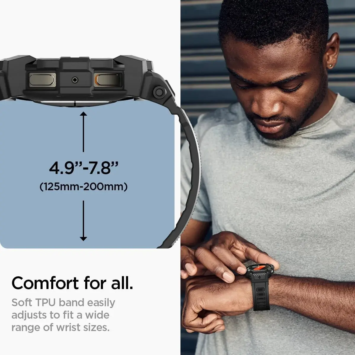Spigen Rugged Armor Pro - Samsung Galaxy Watch 7 40MM - Hoesje en Bandje - Zwart afbeelding 9