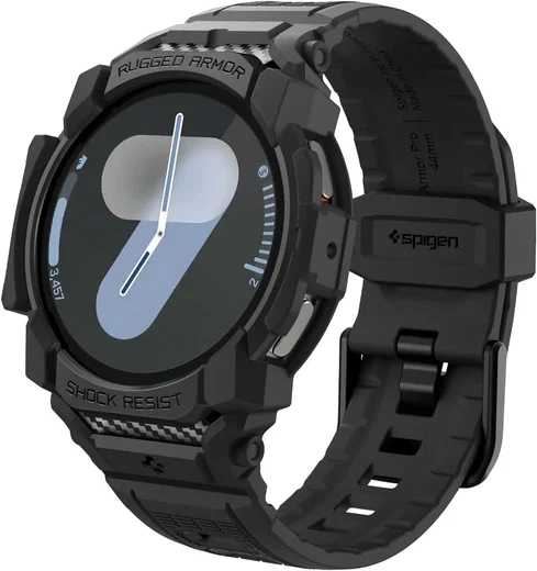 Spigen Rugged Armor Pro - Samsung Galaxy Watch 7 44MM - Hoesje en Bandje - Zwart afbeelding 1