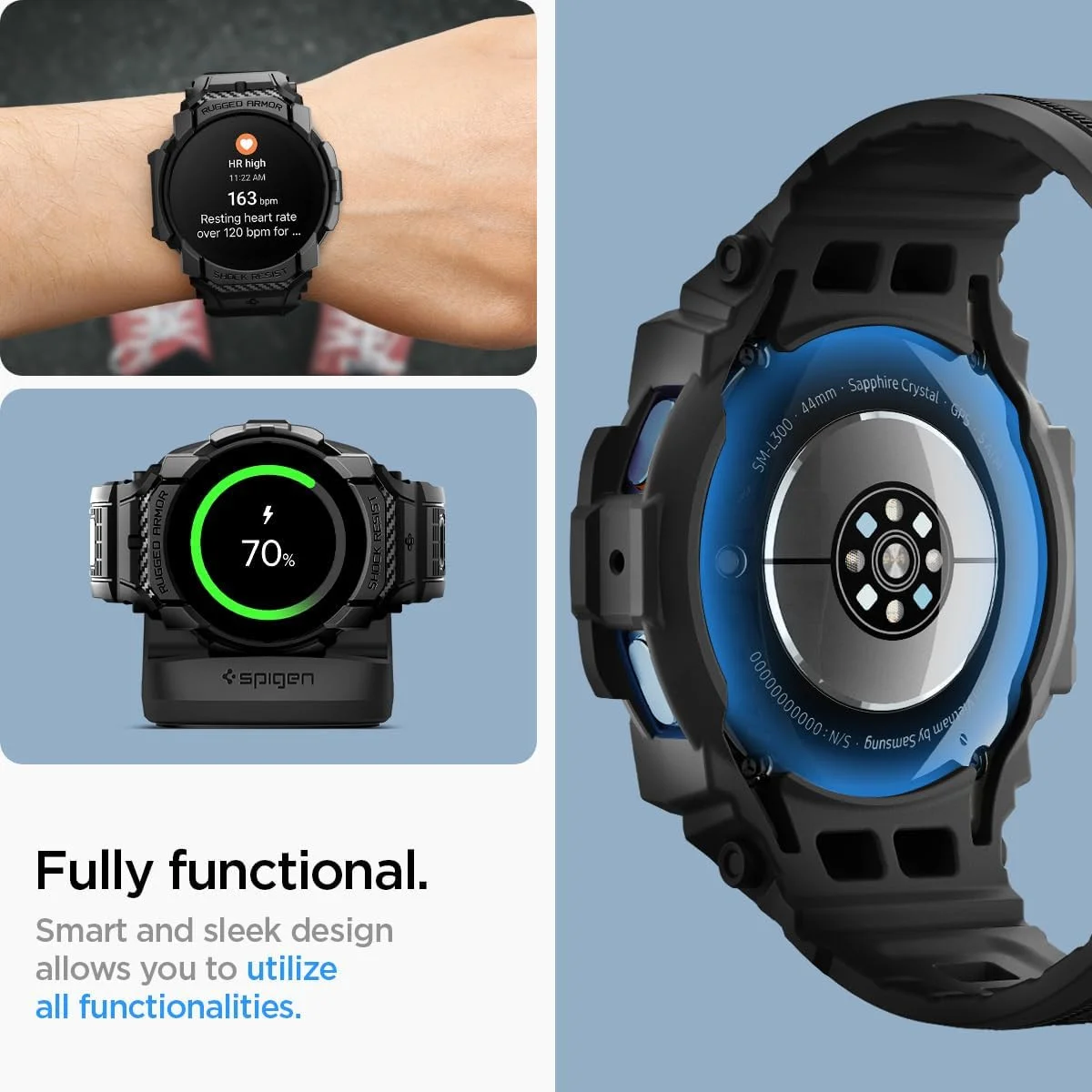 Spigen Rugged Armor Pro - Samsung Galaxy Watch 7 44MM - Hoesje en Bandje - Zwart afbeelding 8