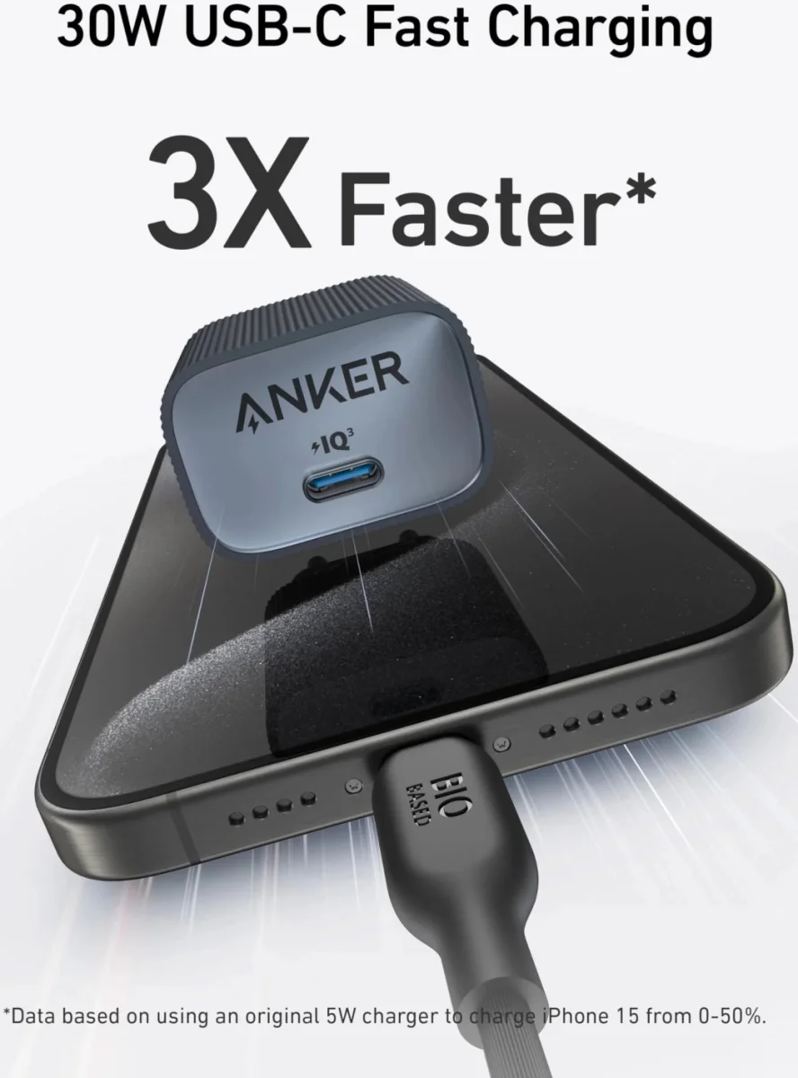 Anker Powerport Nano 4 (30W) Duurzame USB-C Lader GaN Fast Charge Zwart afbeelding 3
