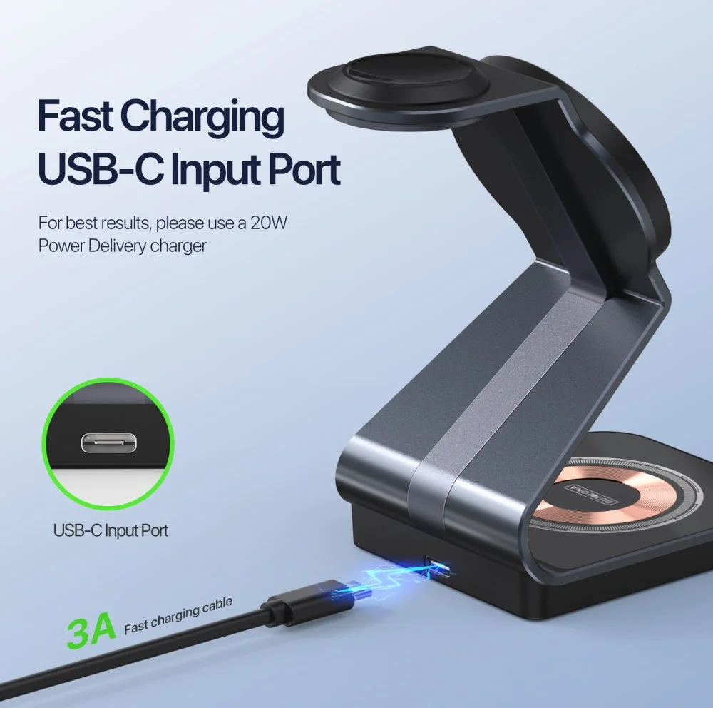 Duzzona Qi2 3-in-1 MagSafe Oplader iPhone/AirPods (Pro)/Apple Watch Transparant afbeelding 4