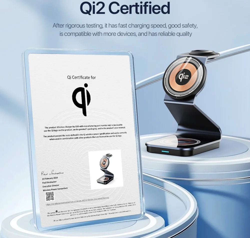 Duzzona Qi2 3-in-1 MagSafe Oplader iPhone/AirPods (Pro)/Apple Watch Transparant afbeelding 7