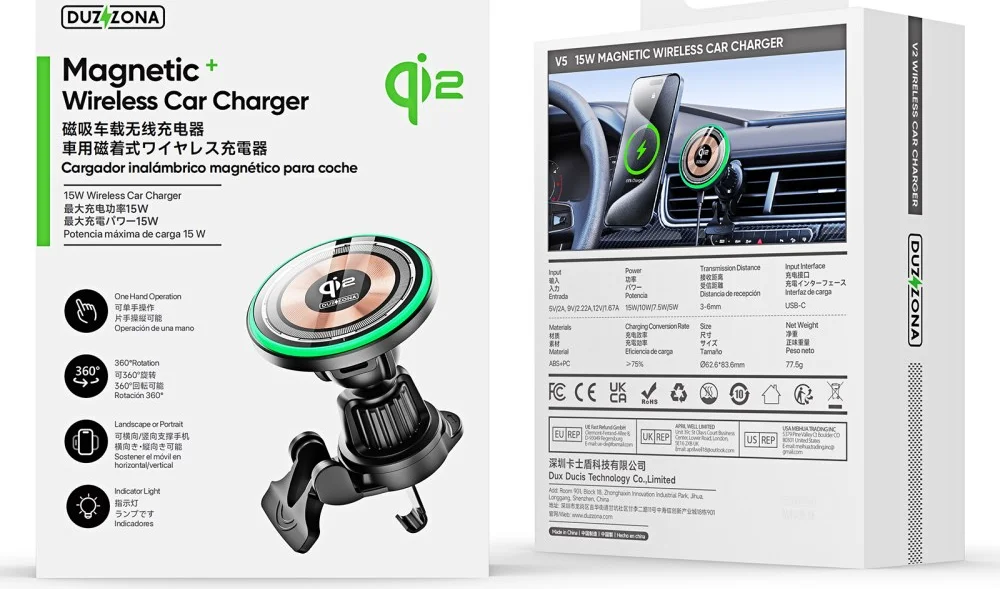 Duzzona V5 Qi2 MagSafe Ventilatierooster Telefoonhouder Draadloos Opladen 15W afbeelding 13