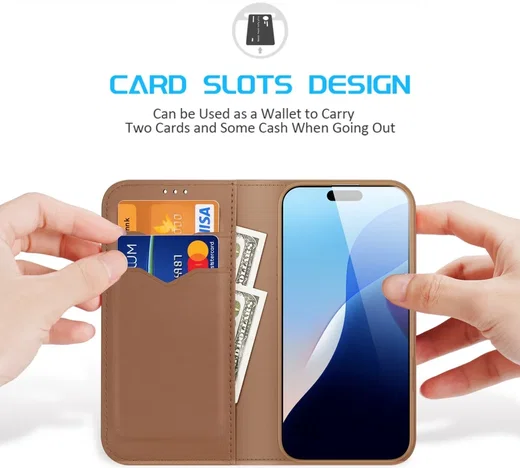 Dux Ducis Hivo Apple iPhone 16 Hoesje RFID Book Case Bruin afbeelding 2