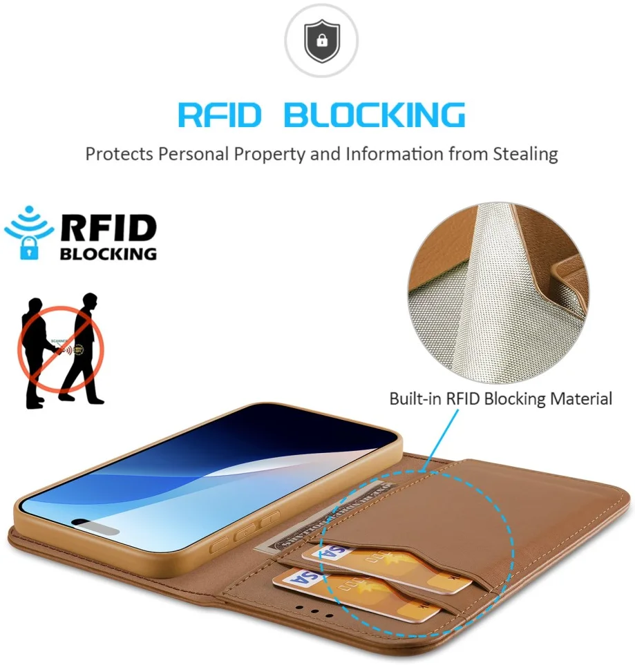 Dux Ducis Hivo Apple iPhone 16 Hoesje RFID Book Case Bruin afbeelding 4
