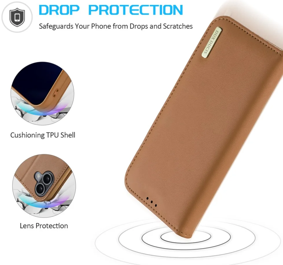 Dux Ducis Hivo Apple iPhone 16 Hoesje RFID Book Case Bruin afbeelding 5