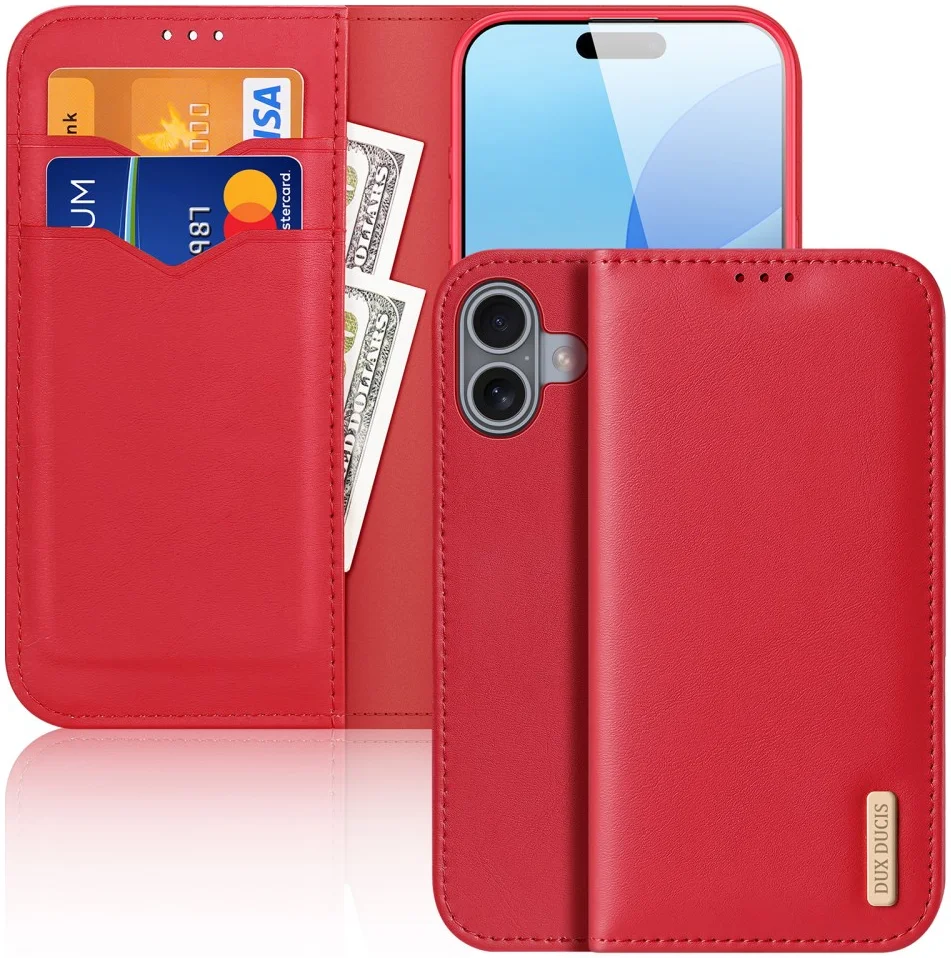 Dux Ducis Hivo Apple iPhone 16 Hoesje RFID Book Case Rood afbeelding 1