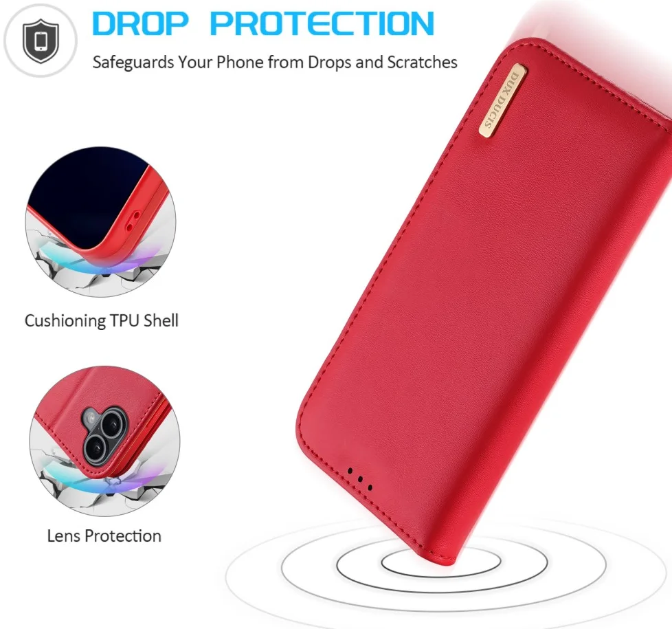 Dux Ducis Hivo Apple iPhone 16 Hoesje RFID Book Case Rood afbeelding 5