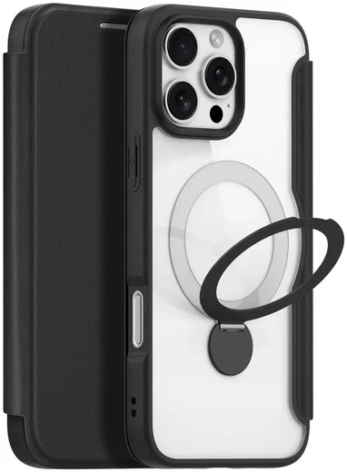 Dux Ducis iPhone 16 Pro Hoesje MagSafe RFID Book Case 360° Stand Zwart afbeelding 2