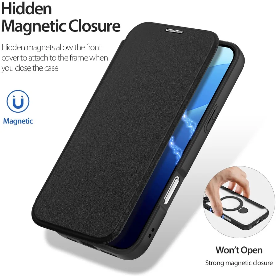 Dux Ducis iPhone 16 Pro Hoesje MagSafe RFID Book Case 360° Stand Zwart afbeelding 6