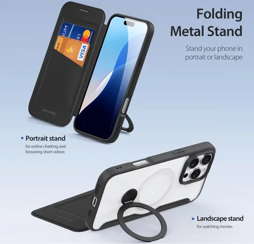 Dux Ducis iPhone 16 Pro Max Hoesje MagSafe RFID Book Case 360° Stand Zwart afbeelding 4