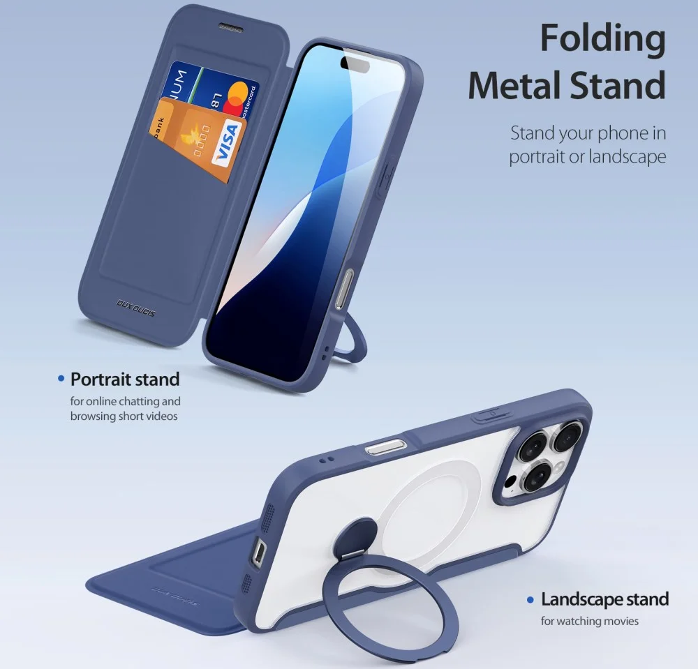 Dux Ducis iPhone 16 Pro Max Hoesje MagSafe RFID Book Case 360° Stand Blauw afbeelding 4