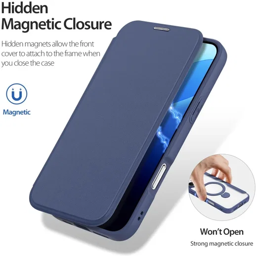 Dux Ducis iPhone 16 Pro Max Hoesje MagSafe RFID Book Case 360° Stand Blauw afbeelding 6