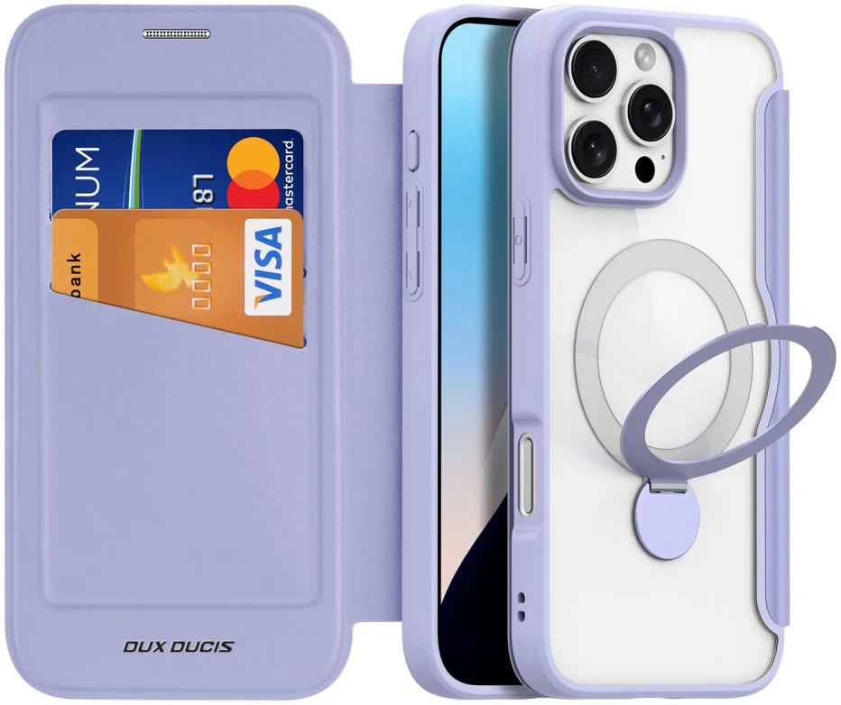 Dux Ducis iPhone 16 Pro Max Hoesje MagSafe RFID Book Case 360° Stand Paars afbeelding 1