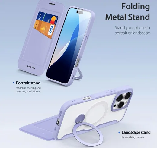 Dux Ducis iPhone 16 Pro Max Hoesje MagSafe RFID Book Case 360° Stand Paars afbeelding 4