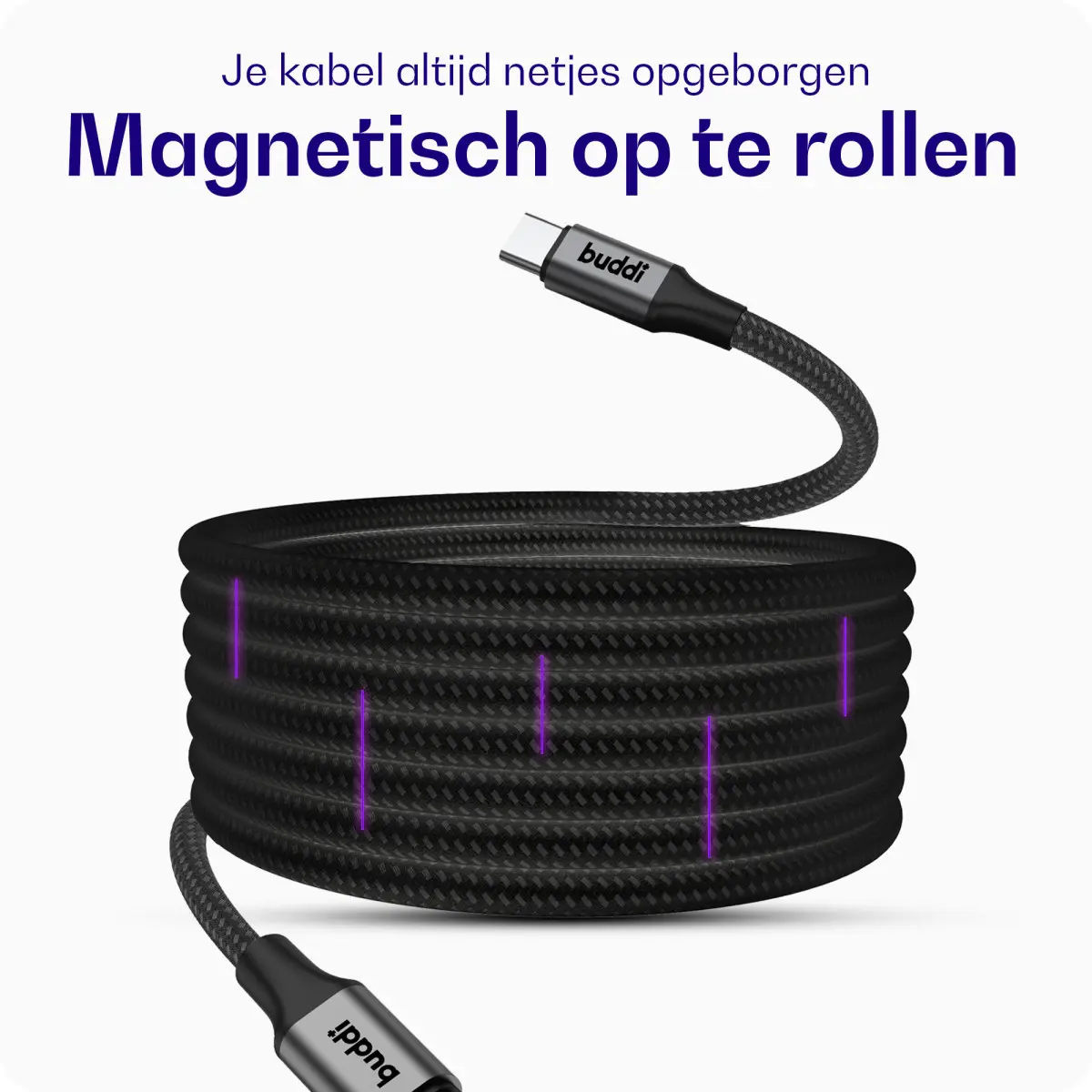 Buddi Flex USB-C naar USB-C Magnetische Kabel 60W Fast Charge 1M Zwart afbeelding 2
