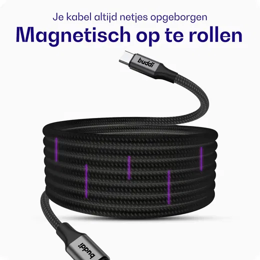 Buddi Flex USB-C naar USB-C Magnetische Kabel 60W Fast Charge 1M Zwart afbeelding 2