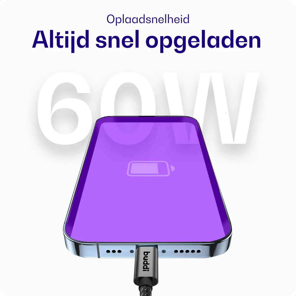 Buddi Flex USB-C naar USB-C Magnetische Kabel 60W Fast Charge 1M Zwart afbeelding 3