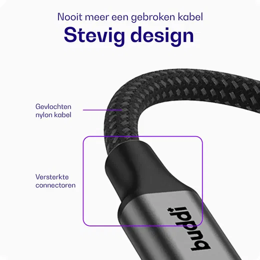 Buddi Flex USB-C naar USB-C Kabel 100W Super Fast Charge 1M Zwart afbeelding 5