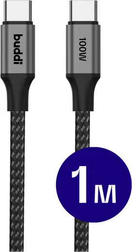 Buddi Flex USB-C naar USB-C Kabel 100W Super Fast Charge 1M Zwart afbeelding 1
