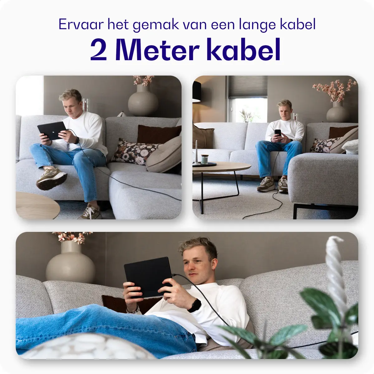 Buddi Flex USB-C naar USB-C Kabel 100W Super Fast Charge 2M Zwart afbeelding 3