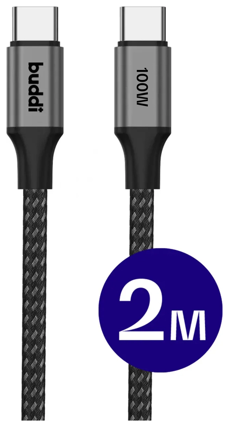 Buddi Flex USB-C naar USB-C Kabel 100W Super Fast Charge 2M Zwart afbeelding 1
