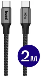 Buddi Flex USB-C naar USB-C Kabel 100W Super Fast Charge 2M Zwart afbeelding