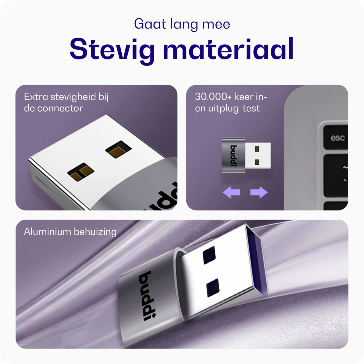 Buddi Ease USB-C naar USB-A Adapter Koppelstuk Grijs afbeelding 7