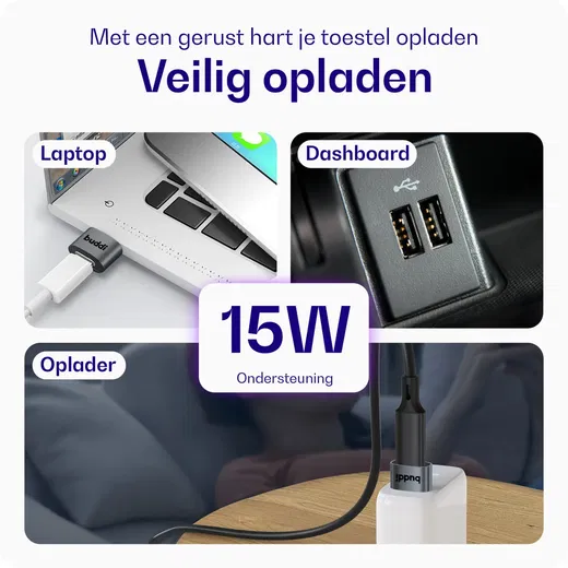 Buddi Ease USB-C naar USB-A Adapter Koppelstuk Grijs afbeelding 3
