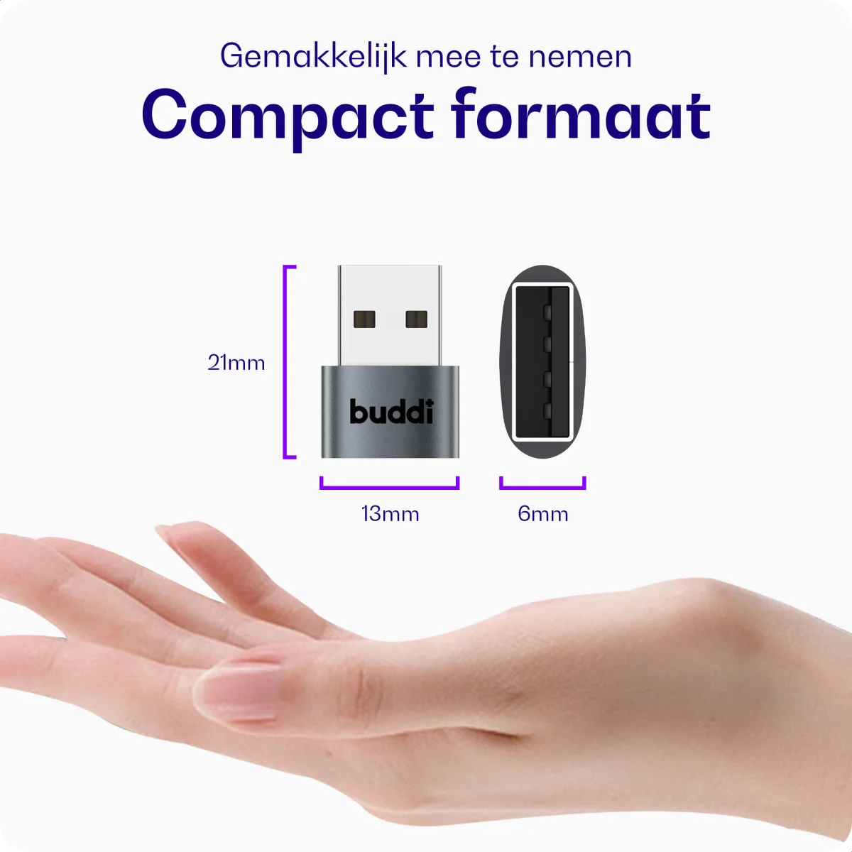 Buddi Ease USB-C naar USB-A Adapter Koppelstuk Grijs afbeelding 6