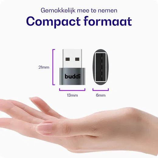Buddi Ease USB-C naar USB-A Adapter Koppelstuk Grijs afbeelding 6