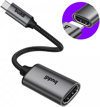 Buddi Ease USB-C naar HDMI USB 3.1 4K@60Hz Adapter 20CM Grijs