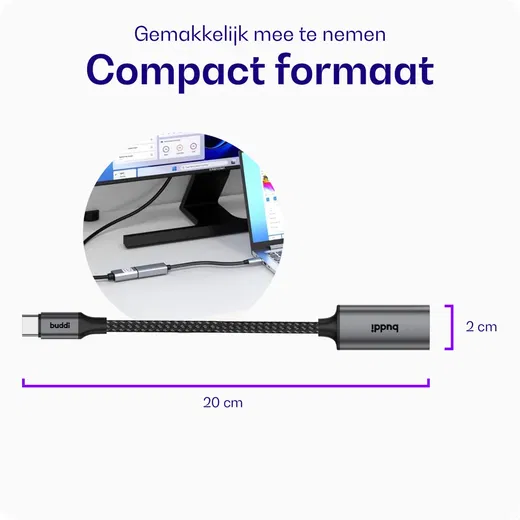 Buddi Ease USB-C naar HDMI USB 3.1 4K@60Hz Adapter 20CM Grijs afbeelding 7