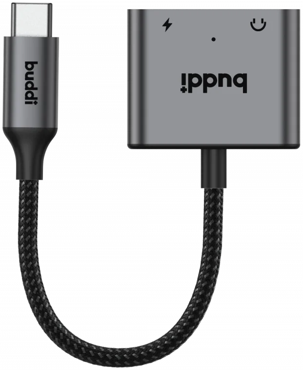 Buddi Ease USB-C en 3.5mm Jack naar USB-C Adapter 60W PD / DAC Chip Grijs afbeelding 10