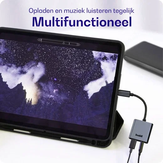 Buddi Ease USB-C en 3.5mm Jack naar USB-C Adapter 60W PD / DAC Chip Grijs afbeelding 3