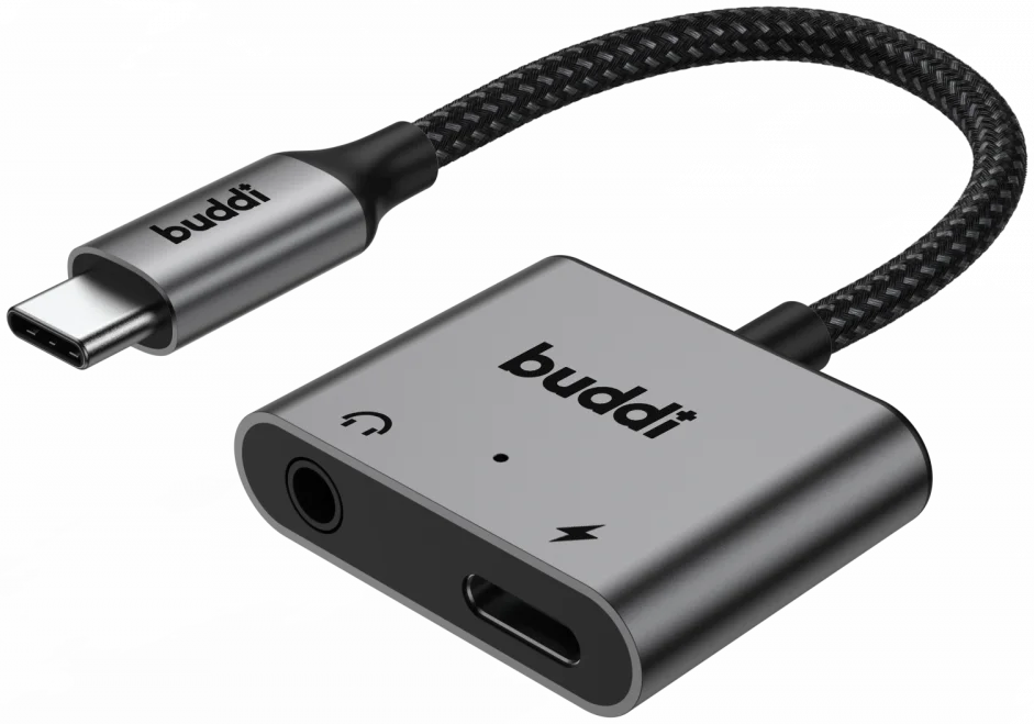 Buddi Ease USB-C en 3.5mm Jack naar USB-C Adapter 60W PD / DAC Chip Grijs afbeelding 9