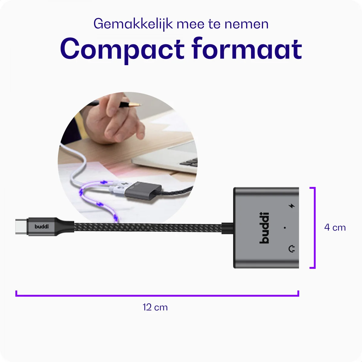 Buddi Ease USB-C naar USB-C en USB-C Adapter Splitter Grijs afbeelding 6