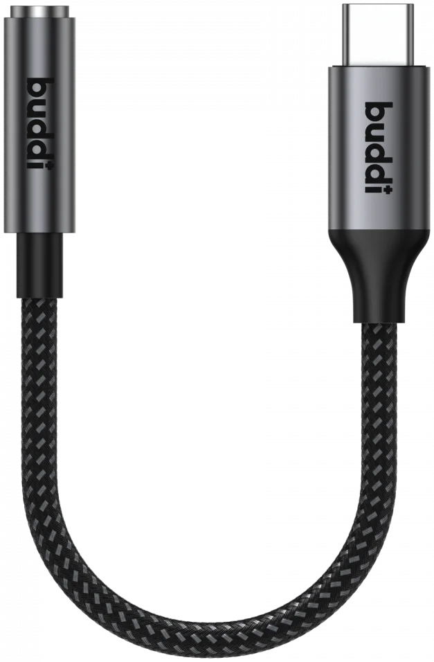 Buddi Ease 3.5mm Headset Jack Aux naar USB-C Adapter met DAC Chip Zwart afbeelding 11
