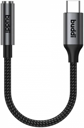 Buddi Ease 3.5mm Headset Jack Aux naar USB-C Adapter met DAC Chip Zwart afbeelding 11