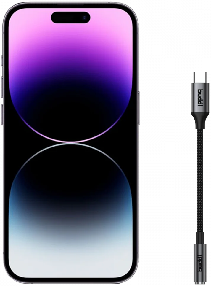 Buddi Ease 3.5mm Headset Jack Aux naar USB-C Adapter met DAC Chip Zwart afbeelding 12