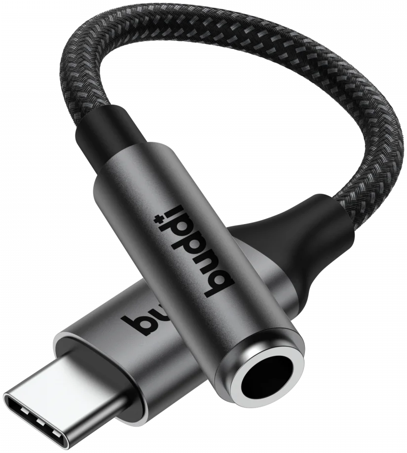 Buddi Ease 3.5mm Headset Jack Aux naar USB-C Adapter met DAC Chip Zwart afbeelding 9