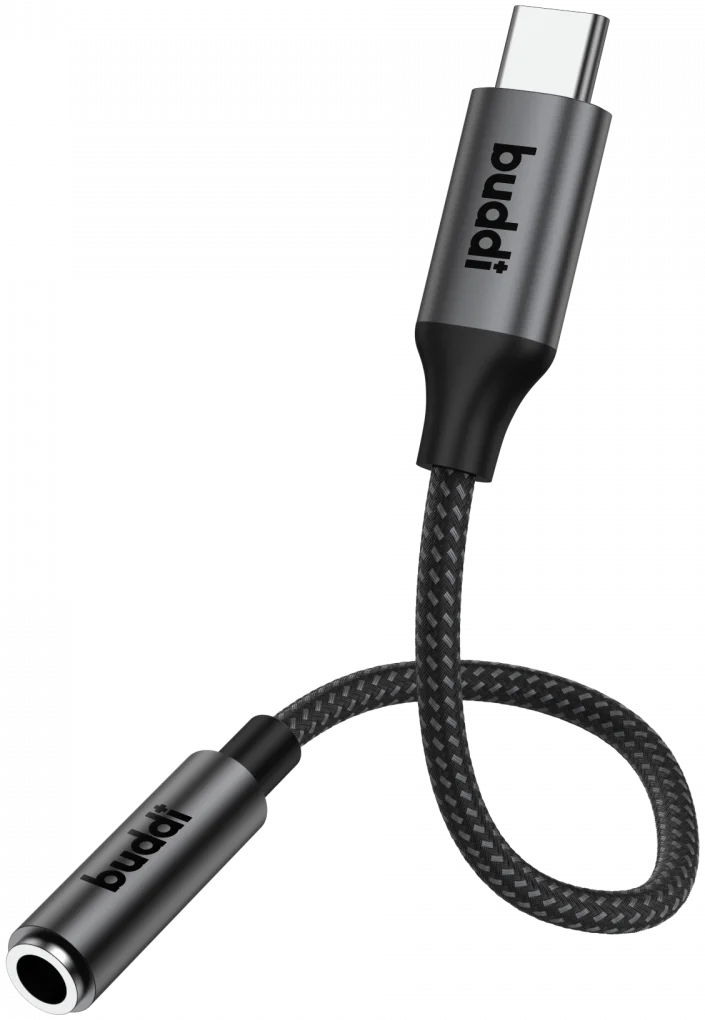 Buddi Ease 3.5mm Headset Jack Aux naar USB-C Adapter met DAC Chip Zwart afbeelding 10