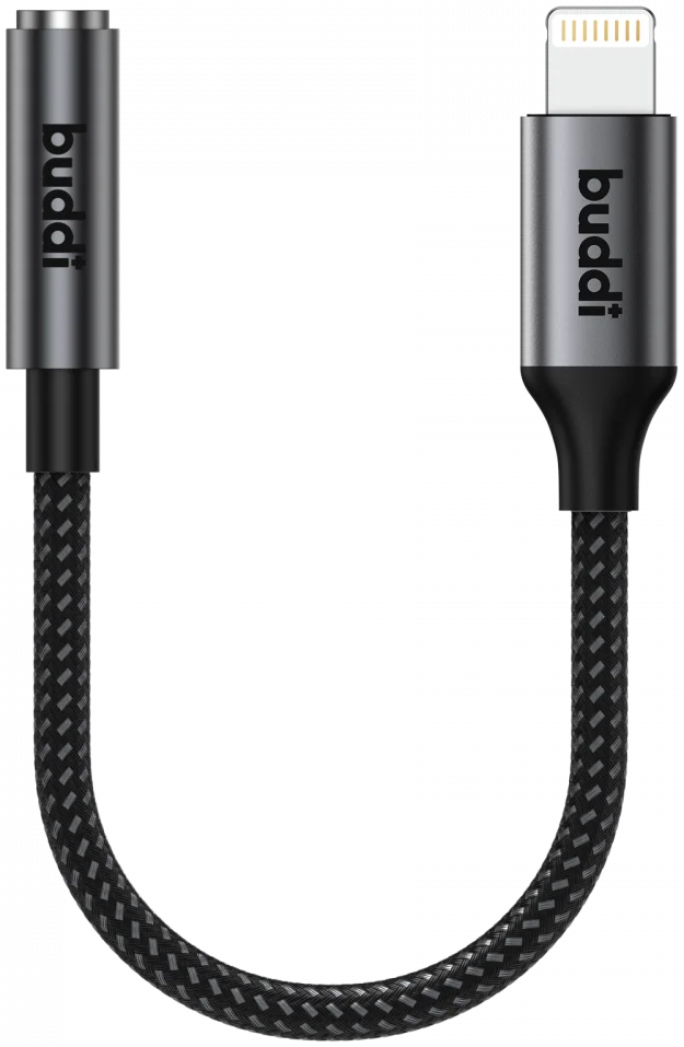 Buddi Ease 3.5mm Headset Jack Aux naar Lightning Adapter met DAC Chip Zwart afbeelding 9