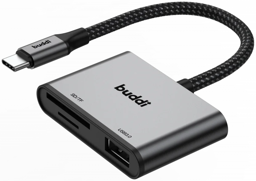 Buddi Ease USB-C SD Kaartlezer Adapter met USB A converter Grijs afbeelding 12